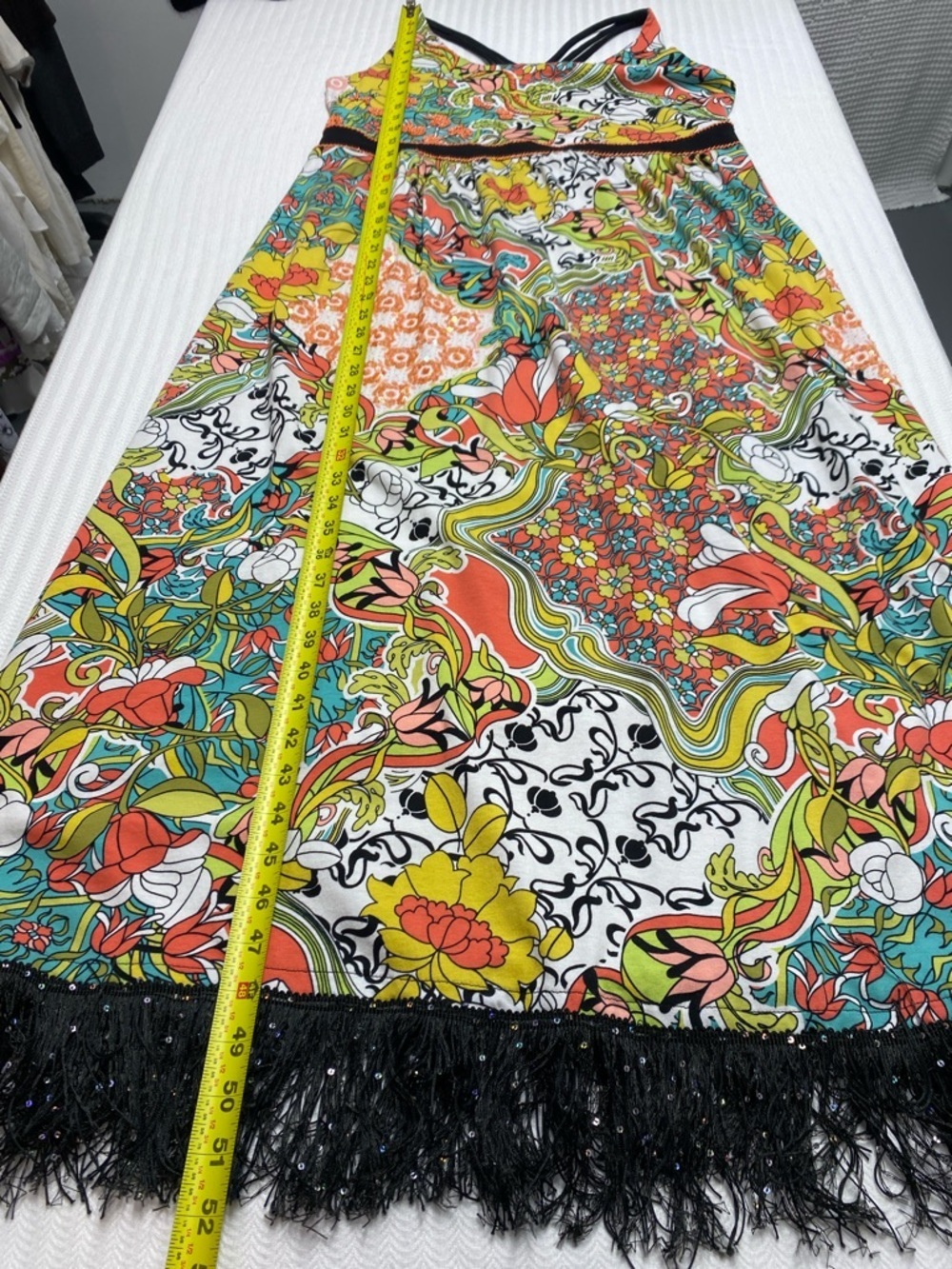 Boho Maxi Dress Festival Resort Summer Beaded Sequined Floral Fringe Paisley XL - Picture 12 of 15